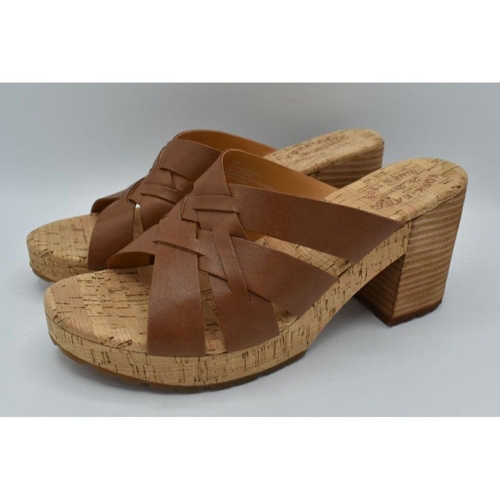 Kork Ease Womens Size 11 Charis Brown Leather Heeled Slide Slip On Sandals Shoes